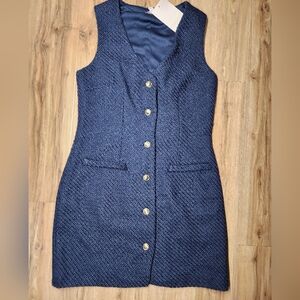 Bebop Women’s Size M Navy Blue Textured Button Front Dress NWT Fully Lined Fuzzy